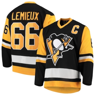 Men's Pittsburgh Penguins Mario Lemieux adidas Black Authentic Heroes of Hockey Throwback Jersey