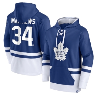 Men's Toronto Maple Leafs Auston Matthews Fanatics Branded Blue White Player Lace-Up V-Neck Pullover Hoodie