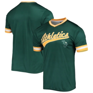 Men's Oakland Athletics Stitches Green Yellow Cooperstown Collection V-Neck Team Color Jersey