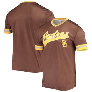 Men's San Diego Padres Stitches Brown Yellow Cooperstown Collection V-Neck Team Color Jersey