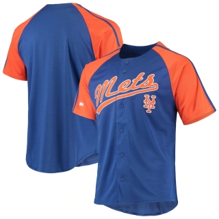 Men's New York Mets Stitches Royal Button-Down Raglan Replica Jersey