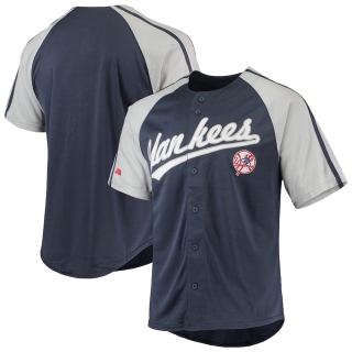 Men's New York Yankees Stitches Navy Button-Down Raglan Replica Jersey