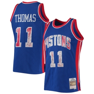 Men's Detroit Pistons Isiah Thomas Mitchell & Ness Blue 1996-97 Hardwood Classics NBA 75th Anniversary Diamond Swingman Jersey