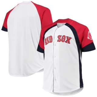 Men's Boston Red Sox White Navy Big & Tall Colorblock Full-Snap Jersey