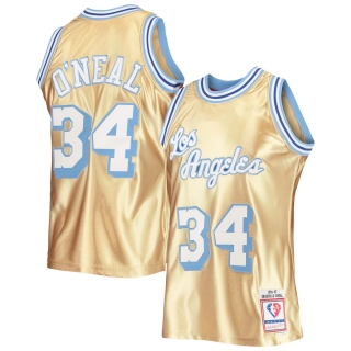 Men's Los Angeles Lakers Shaquille O'Neal Gold Mitchell & Ness 75th Anniversary 1996-97 Hardwood Classics Swingman Jersey