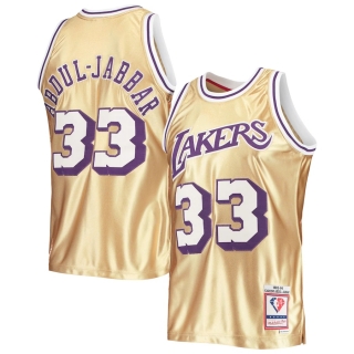 Men's Los Angeles Lakers Kareem Abdul-Jabbar Gold Mitchell & Ness 75th Anniversary 1983-84 Hardwood Classics Swingman Jersey