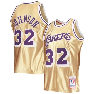 Men's Los Angeles Lakers Magic Johnson Gold Mitchell & Ness 75th Anniversary 1984-85 Hardwood Classics Swingman Jersey