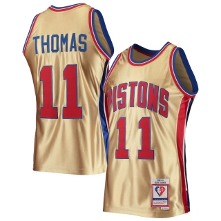 Men's Detroit Pistons Isaiah Thomas Gold Mitchell & Ness 75th Anniversary 1982-83 Hardwood Classics Swingman Jersey