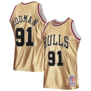 Men's Chicago Bulls Dennis Rodman Gold Mitchell & Ness 75th Anniversary 1997-98 Hardwood Classics Swingman Jersey
