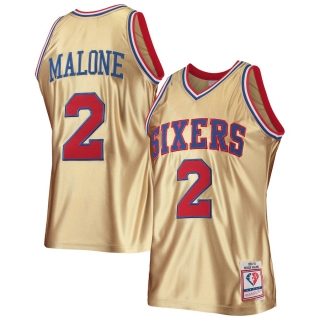 Men's Philadelphia 76ers Moses Malone Gold Mitchell & Ness 75th Anniversary 1982-83 Hardwood Classics Swingman Jersey