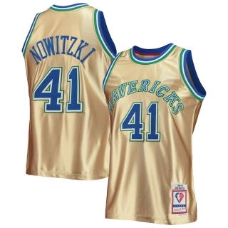 Men's Dallas Mavericks Dirk Nowitzki Gold Mitchell & Ness 75th Anniversary 1998-99 Hardwood Classics Swingman Jersey