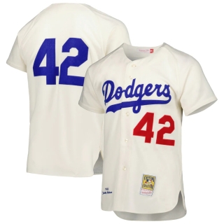 Men's Brooklyn Dodgers Jackie Robinson Mitchell & Ness Cream 1955 Cooperstown Collection Authentic Jersey