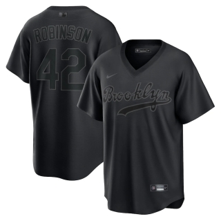 Men's Brooklyn Dodgers Jackie Robinson Nike Black Pitch Black Fashion Replica Player Jersey