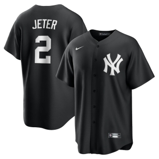 Men's New York Yankees Derek Jeter Nike Black Pitch Black Fashion Player Replica Jersey