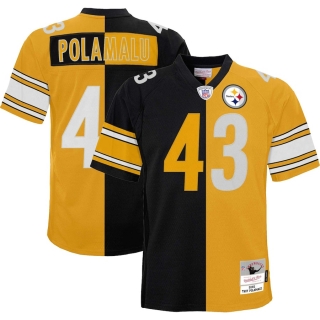 Men's Pittsburgh Steelers Troy Polamalu Mitchell & Ness Black Gold Big & Tall Split Legacy Retired Player Replica Jersey