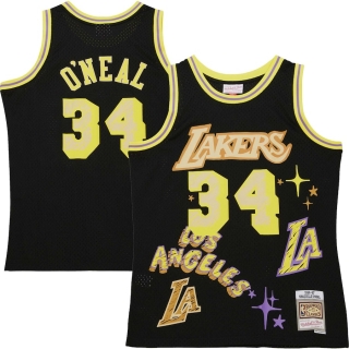 Men's Los Angeles Lakers Shaquille O'Neal Mitchell & Ness Black Swingman Sidewalk Sketch Jersey