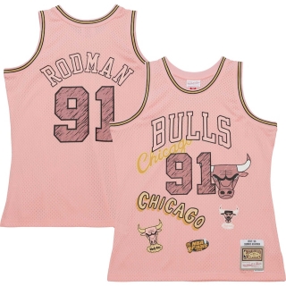 Men's Chicago Bulls Dennis Rodman Mitchell & Ness Pink Swingman Sidewalk Sketch Jersey