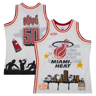 Men's Miami Heat Mitchell & Ness x Tats Cru White Hardwood Classics Fashion Jersey
